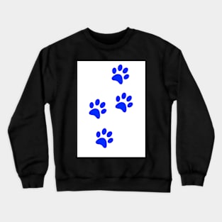 Blue Pawprints on White Crewneck Sweatshirt